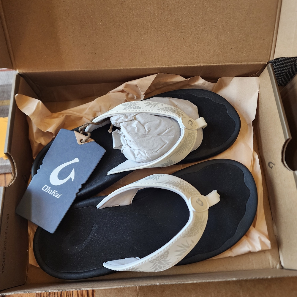 OluKai Black and White Sandals